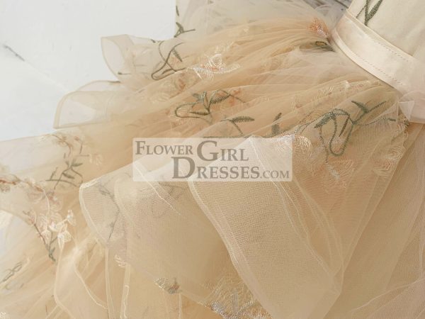 Champagne Embroidery Lace Tulle Keyhole Back Wedding Flower Girl Dress - Image 5