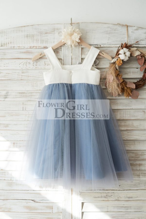 Princess Dusty Blue Tulle Beaded Lace Straps Wedding Flower Girl Dress - Image 2