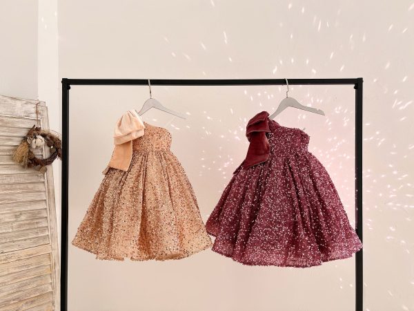 One Shoulder Single Sleeve Sequin Knee Length Wedding Party Flower Girl Dress - Image 3