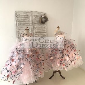 Embroidery Lace Tulle Cap Sleeves Keyhole Back Wedding Flower Girl Dress