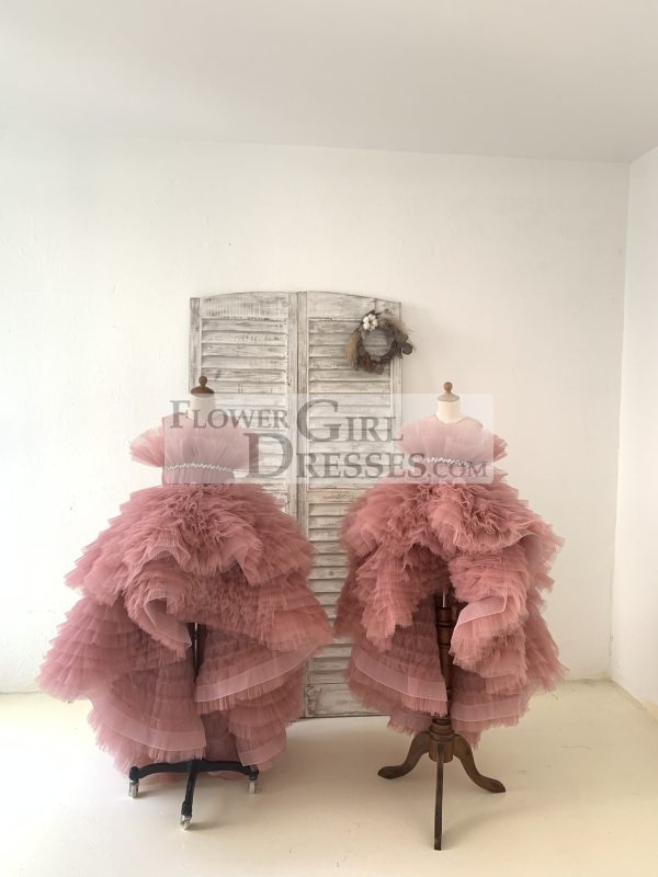 Hi Low Pleated Tulle Wedding Flower Girl Dress Kids Birthday Party Dress - Image 8