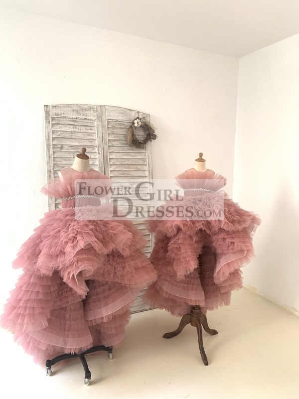 Hi Low Pleated Tulle Wedding Flower Girl Dress Kids Birthday Party Dress - Image 4
