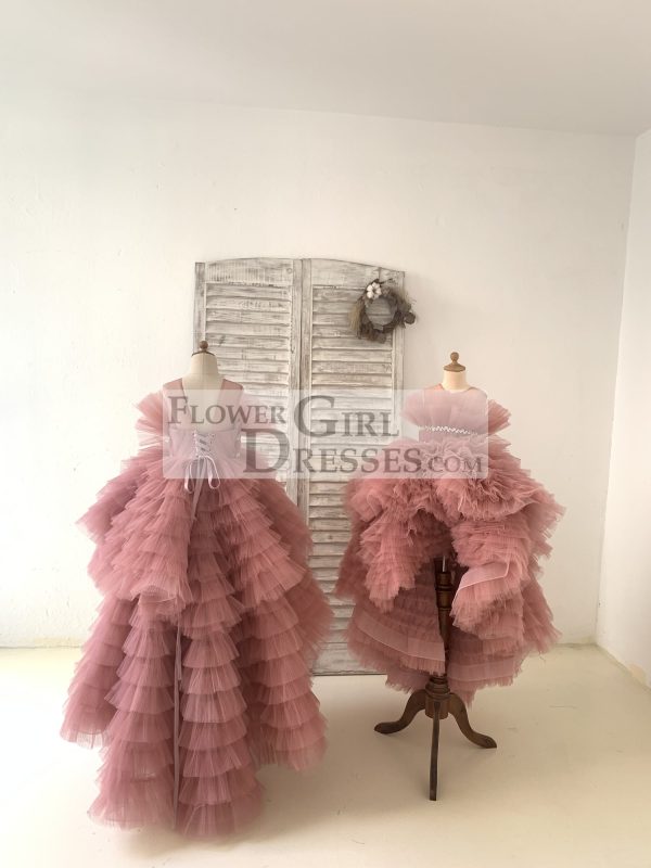 Hi Low Pleated Tulle Wedding Flower Girl Dress Kids Birthday Party Dress - Image 5
