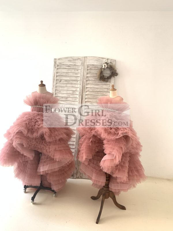 Hi Low Pleated Tulle Wedding Flower Girl Dress Kids Birthday Party Dress - Image 7