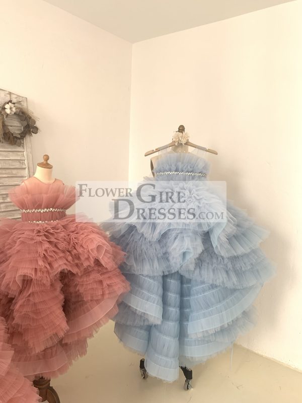 Hi Low Pleated Tulle Wedding Flower Girl Dress Kids Birthday Party Dress - Image 2