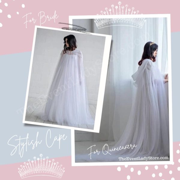 White Bridal Tulle Long Cape-Bride-Wedding-Quinceañera - Image 3