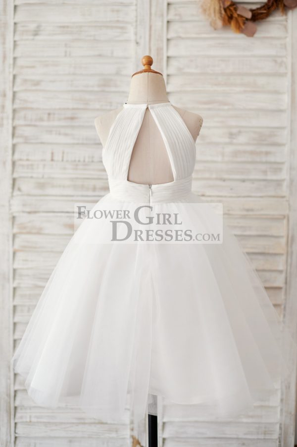 Ivory Chiffon Tulle Halter Neck Keyhole Back Wedding Flower Girl Dress - Image 2