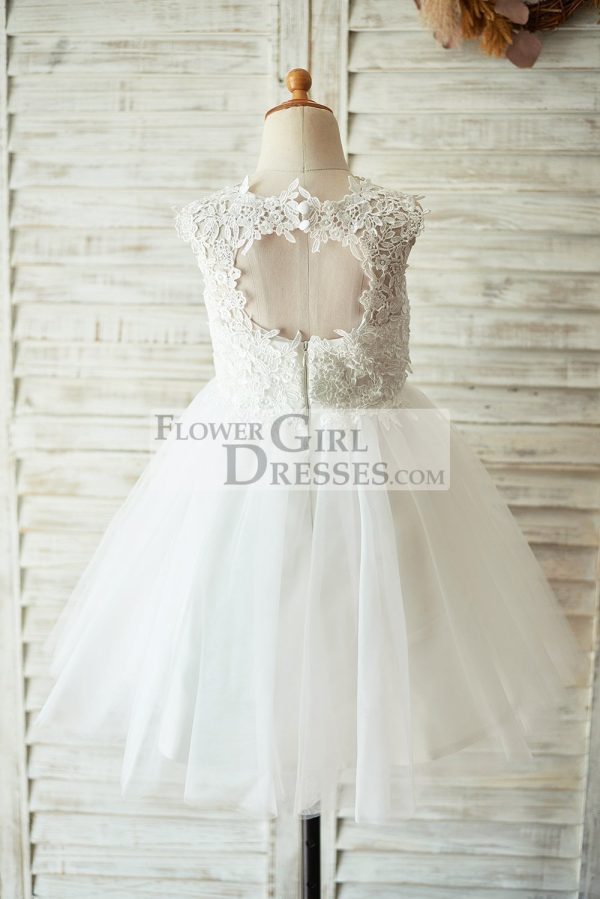 Ivory Lace Champagne Tulle Keyhole Back Wedding Flower Girl Dress - Image 6
