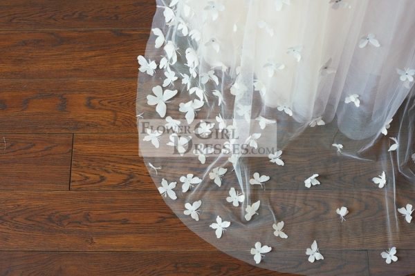 Ivory Lace Pink Tulle Wedding Party Flower Girl Dress, Butterfly Cape - Image 7