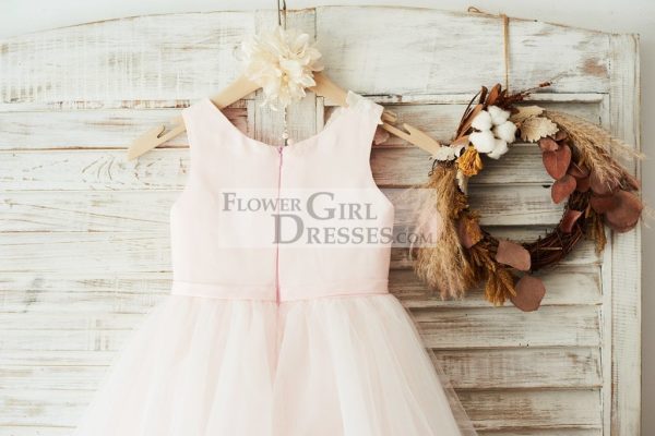 Ivory Lace Tulle Pink Satin Wedding Flower Girl Dress Junior Bridesmaid Dress - Image 4