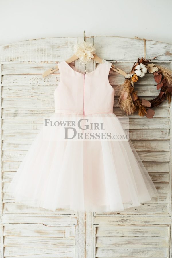 Ivory Lace Tulle Pink Satin Wedding Flower Girl Dress Junior Bridesmaid Dress - Image 2