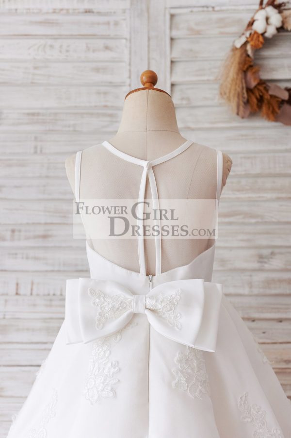 Princess Ivory Lace Tulle Sheer Back Wedding Party Flower Girl Dress - Image 4