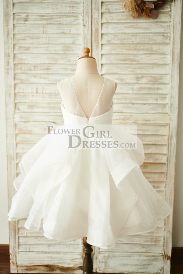 Princess Ivory Organza Sheer Neck V Back Wedding Flower Girl Dress - Image 2