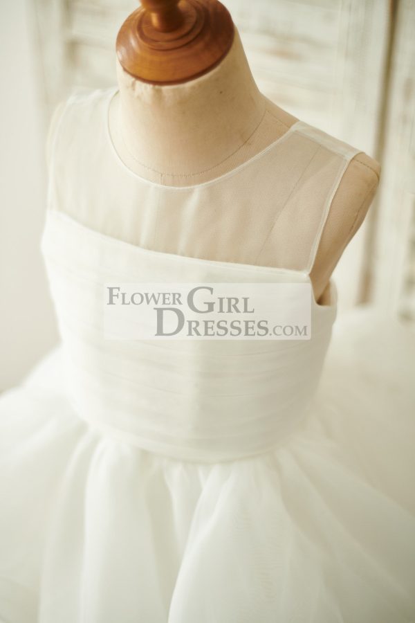 Princess Ivory Organza Sheer Neck V Back Wedding Flower Girl Dress - Image 3