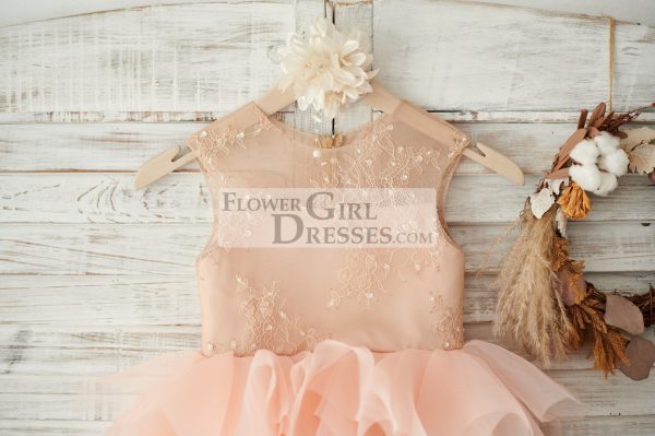 Princess Asymmetrical Lace Tulle Organza Ruffle Wedding Flower Girl Dress - Image 3
