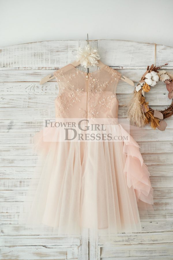 Princess Asymmetrical Lace Tulle Organza Ruffle Wedding Flower Girl Dress - Image 2