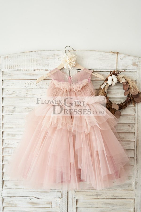 Princess Mauve Tulle V Neck Wedding Flower Girl Dress, Beading - Image 2
