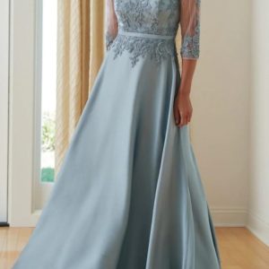 V Neck Floor Length Chiffon A-line Mother of Bride Dress, Lace