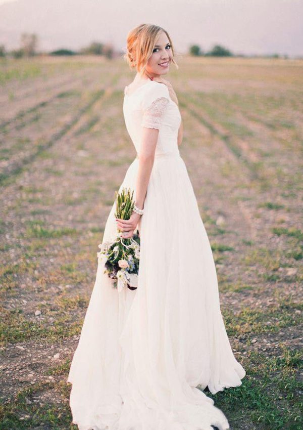 V-Neck Floor Length Lace Chiffon A-line Wedding Dress, Sash - Image 2