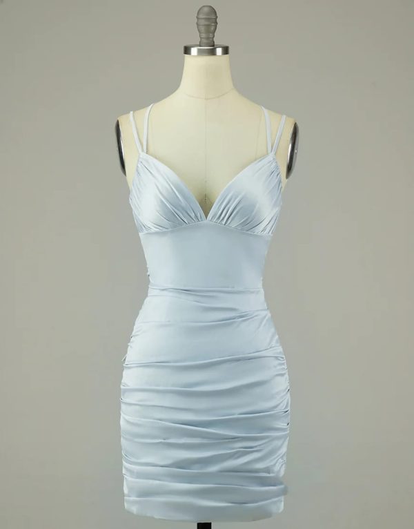 V Neck Sexy Halter Straps Hot Pink/Blue Backless Homecoming Party Dress - Image 8