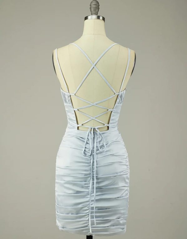 V Neck Sexy Halter Straps Hot Pink/Blue Backless Homecoming Party Dress - Image 9