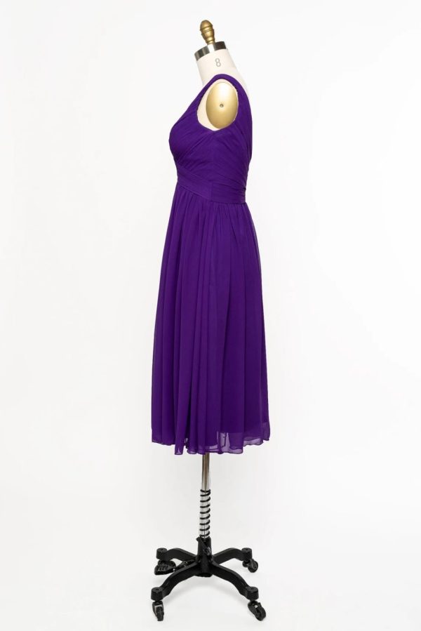 V Neck Sleeveless Crisscross Short Purple Chiffon Bridesmaid Dress - Image 6