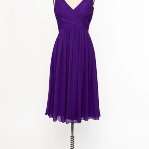 V Neck Sleeveless Crisscross Short Purple Chiffon Bridesmaid Dress
