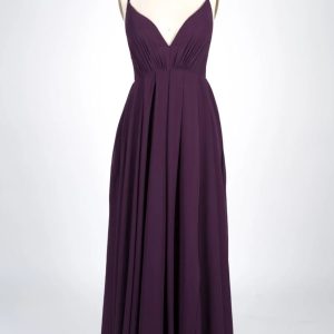 V-Neck Spaghetti Strap Criss-Cross Strappy Plum Chiffon Bridesmaid Dress