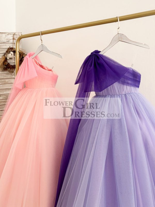 One Shoulder Draping Pink Tulle Wedding Flower Girl Dress Birthday Party - Image 4