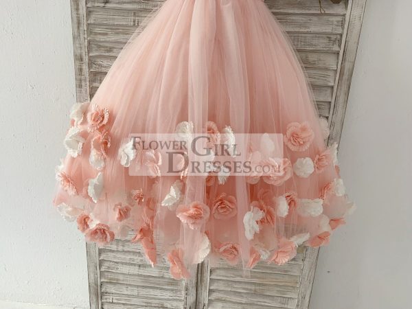 Ball Gown Blush 3D Flowers Tulle Wedding Flower Girl Dress Kids Party Dress - Image 6