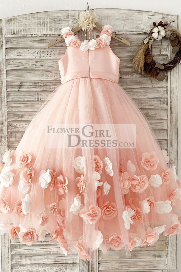 Ball Gown Blush 3D Flowers Tulle Wedding Flower Girl Dress Kids Party Dress - Image 2