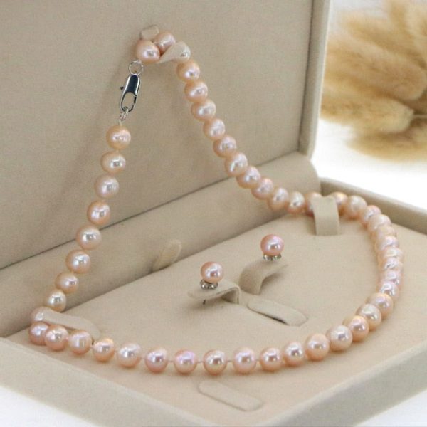 White Akoya Pearl Necklace Earrings Jewelry Sets for Women-Bridal Jewelry Gift - Image 2
