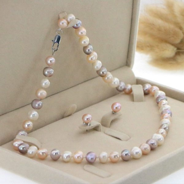 White Akoya Pearl Necklace Earrings Jewelry Sets for Women-Bridal Jewelry Gift - Image 4