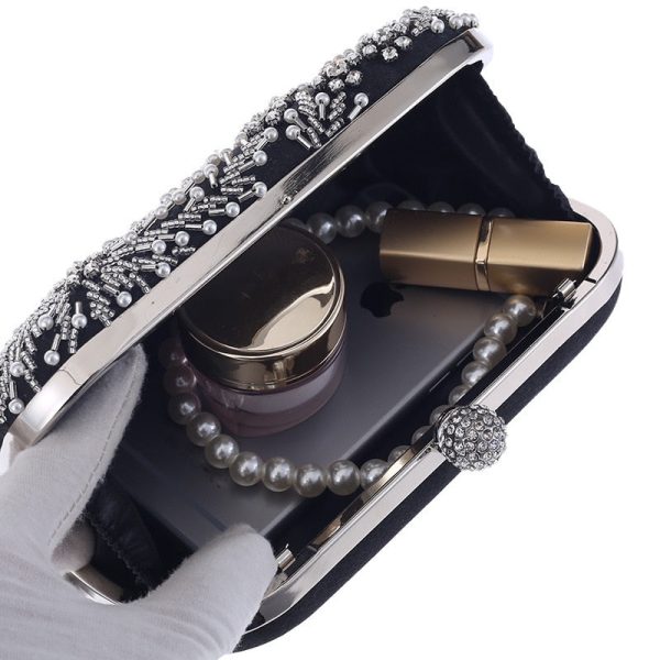 Women's Clutch Bag Crystal Pearl Clutch Purse Luxury Handbag Embroidery Evening Bag - Image 3