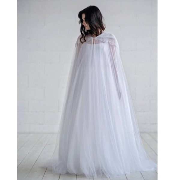 White Bridal Tulle Long Cape-Bride-Wedding-Quinceañera - Image 2