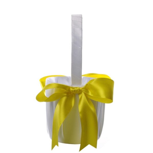 White or Colored Accent Bows-White Satin Wedding Flower Girl Baskets - Image 4