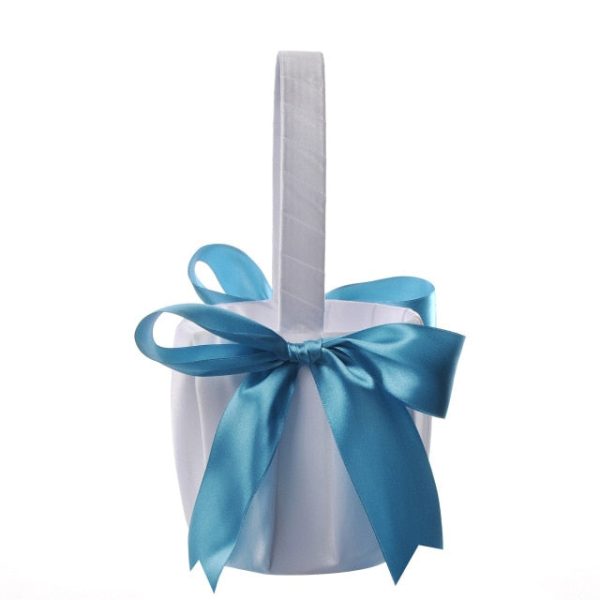 White or Colored Accent Bows-White Satin Wedding Flower Girl Baskets - Image 14