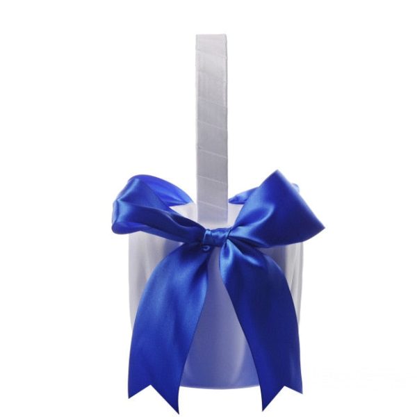 White or Colored Accent Bows-White Satin Wedding Flower Girl Baskets - Image 13