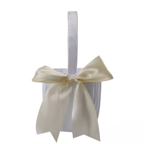 White or Colored Accent Bows-White Satin Wedding Flower Girl Baskets - Image 5