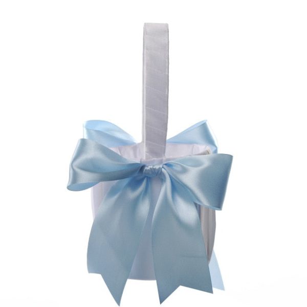 White or Colored Accent Bows-White Satin Wedding Flower Girl Baskets - Image 9