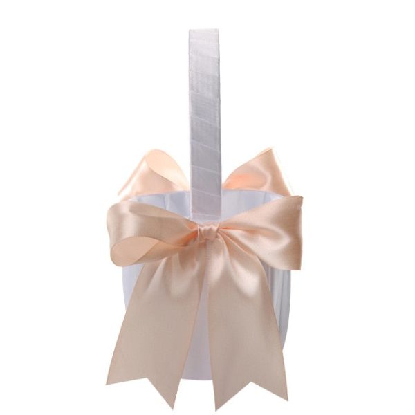 White or Colored Accent Bows-White Satin Wedding Flower Girl Baskets - Image 11