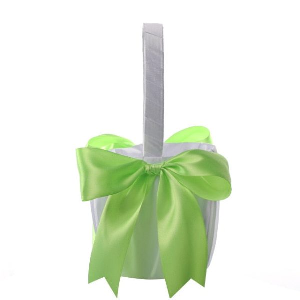 White or Colored Accent Bows-White Satin Wedding Flower Girl Baskets - Image 10