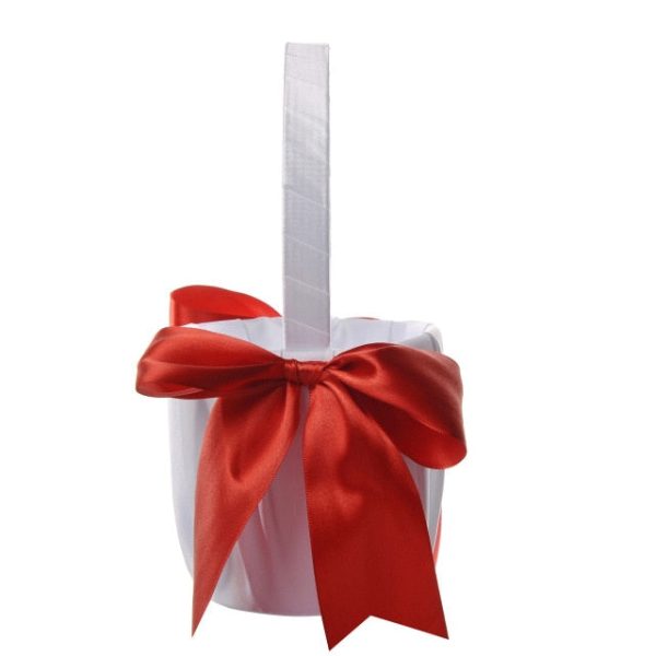 White or Colored Accent Bows-White Satin Wedding Flower Girl Baskets - Image 7