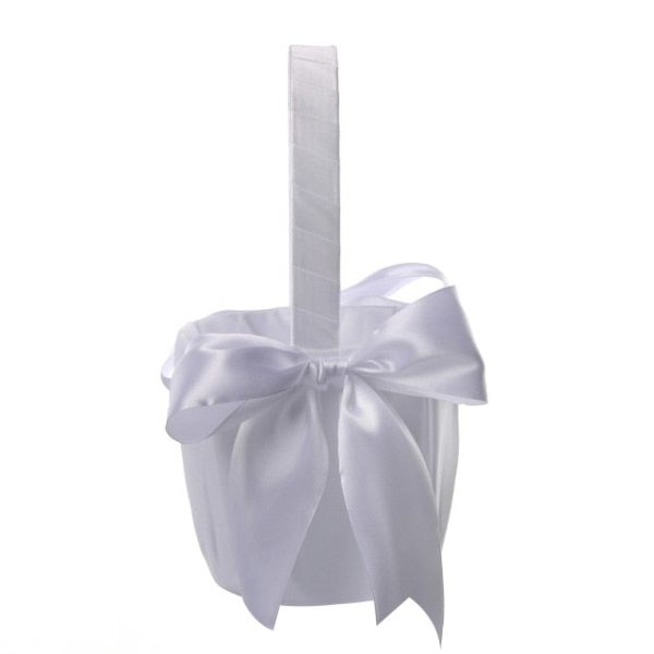 White or Colored Accent Bows-White Satin Wedding Flower Girl Baskets - Image 8
