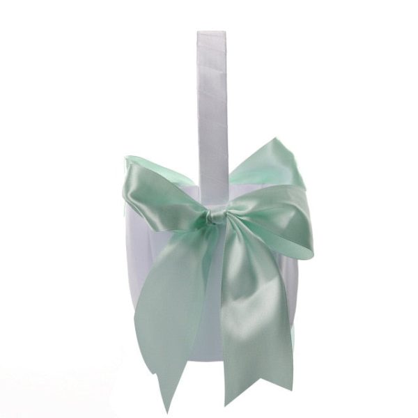 White or Colored Accent Bows-White Satin Wedding Flower Girl Baskets - Image 12