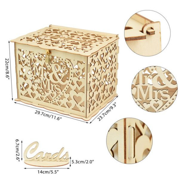 Wood Wedding Card Boxes With Lock-Gifts-Mr and Mrs-Wedding Supplies- Mis Quince Gift Card Box - Image 4