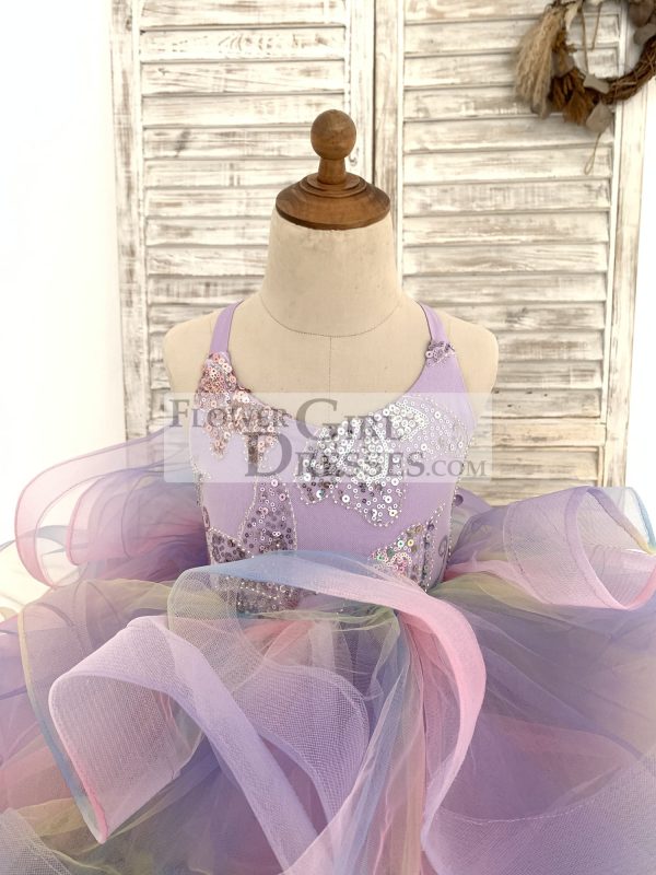 Rainbow Ruffle Tulle Butterfly Beaded Sequin Backless Wedding Flower Girl Dress - Image 4