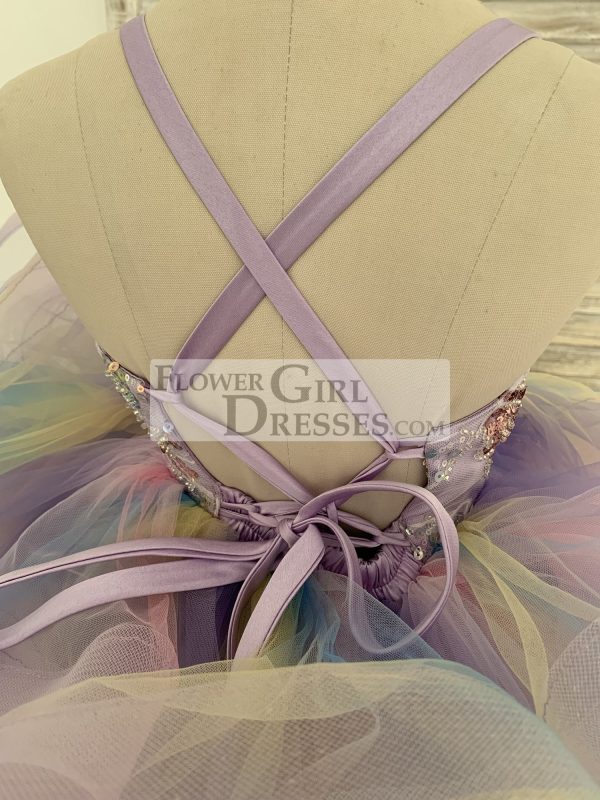 Rainbow Ruffle Tulle Butterfly Beaded Sequin Backless Wedding Flower Girl Dress - Image 7