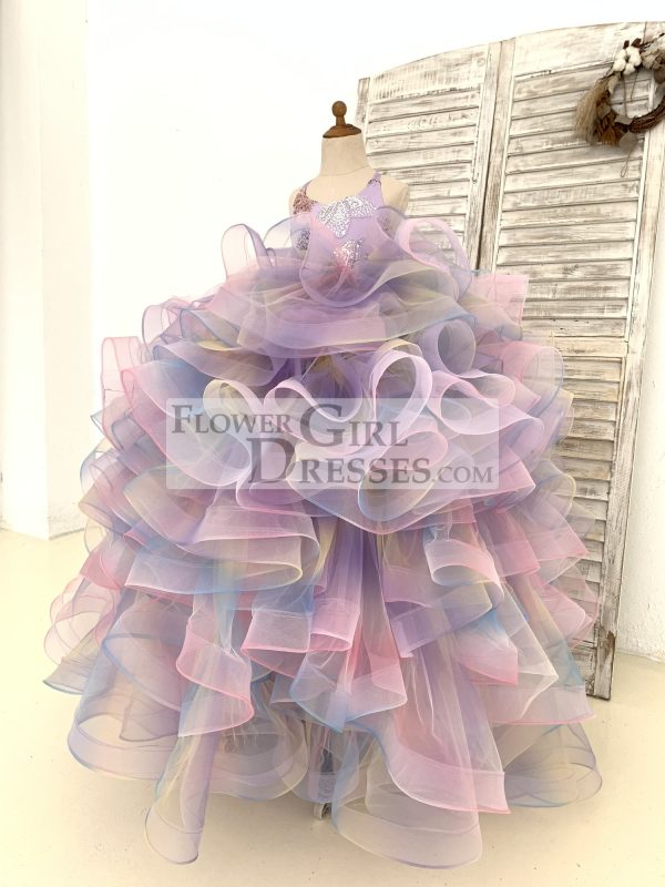 Rainbow Ruffle Tulle Butterfly Beaded Sequin Backless Wedding Flower Girl Dress - Image 3
