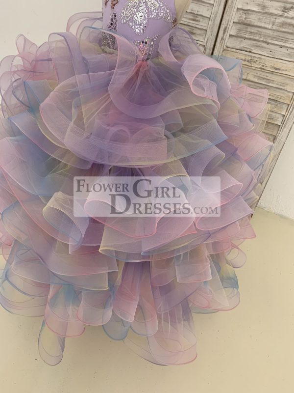 Rainbow Ruffle Tulle Butterfly Beaded Sequin Backless Wedding Flower Girl Dress - Image 5